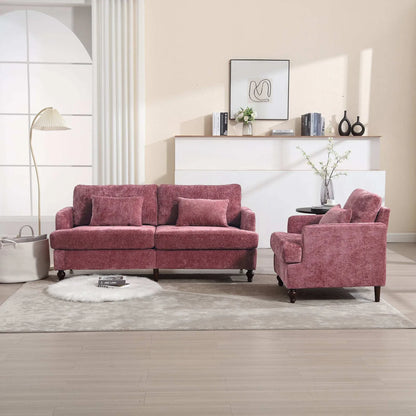 COOLMORE Wood Frame Armchair,  Modern Accent Chair Lounge Chair for Living Room,Tufted Club Chair, Mid Century Modern Arm Chairs with Studded, Solid Wood Frame, for Bedroom, Reading(Wine red Chenille) - Home Fusion