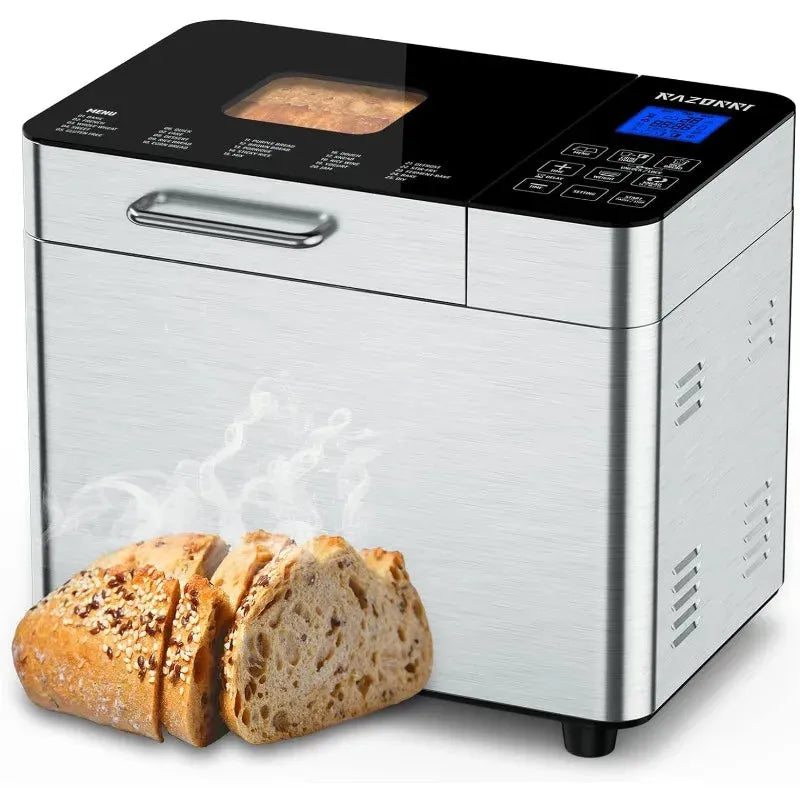 Bread Maker Machine Stainless Steel UL Certified, 25-in-1 with Nonstick Bread Pan, Homemade DIY 2Lbs Breadmaker - Home Fusion