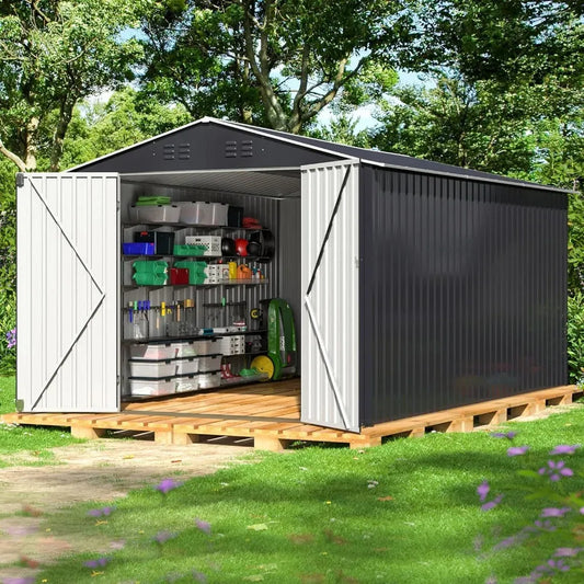 8 x 12 FT Metal Outdoor Storage Shed – Heavy-Duty Backyard Garden Tool Shed - Home Fusion