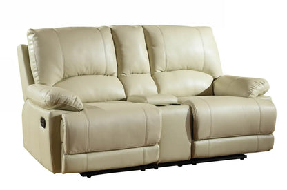 76" Beige Faux Leather Manual Reclining Love Seat With Storage - Home Fusion