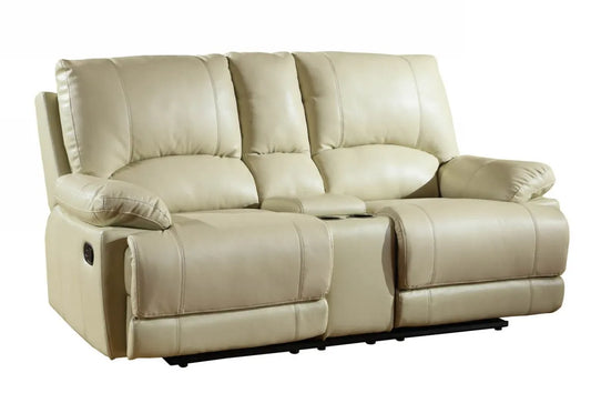 76" Beige Faux Leather Manual Reclining Love Seat With Storage - Home Fusion
