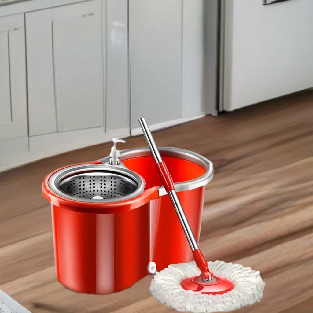 Household Stainless Steel Rod Spin Mop And Bucket Set With Total 3 Mop Heads, Household Rotating Floor Mop, Hands-free Wash Mop - Home Fusion