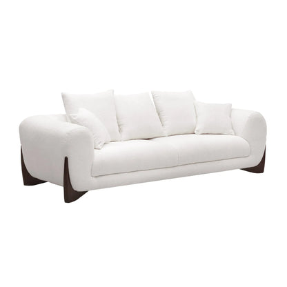 Modern White Upholstered 3-Seater Sofa with Plush Cushions.