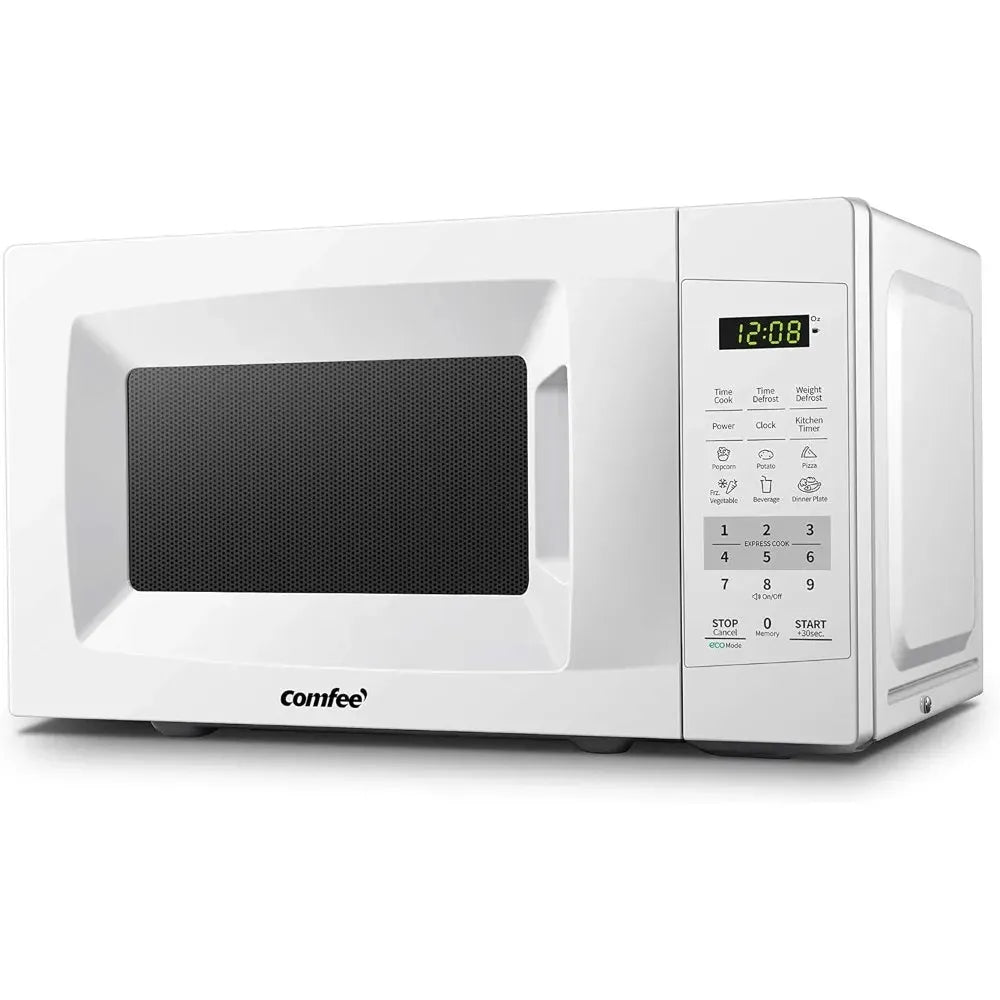 Countertop Microwave Oven with Sound On/Off, ECO Mode and Easy One-Touch Buttons, 0.7 Cu Ft/700W, Pearl White - Home Fusion