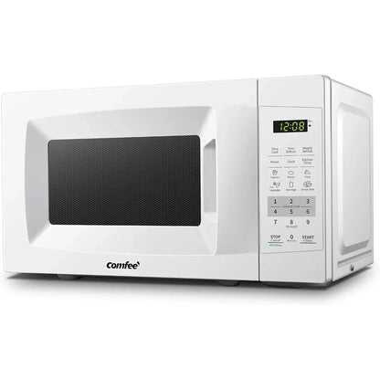 Countertop Microwave Oven with Sound On/Off, ECO Mode and Easy One-Touch Buttons, 0.7 Cu Ft/700W, Pearl White - Home Fusion