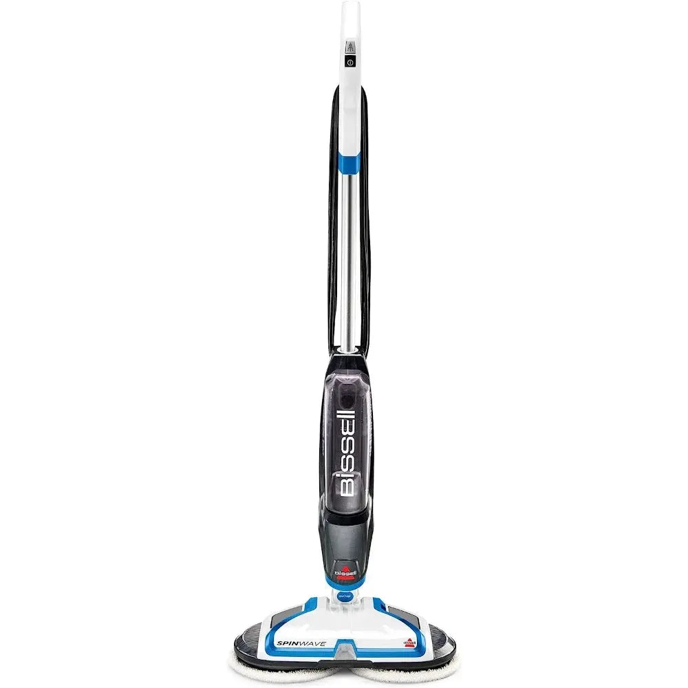 Lightweight SpinWave Hard Floor Spin Mop, with  Soft-Touch Pads, 2 Scrubby Pads, Easy to Maneuver On-Demand Spray, White/Black - Home Fusion