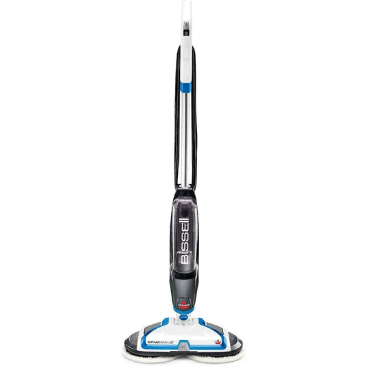 Lightweight SpinWave Hard Floor Spin Mop, with  Soft-Touch Pads, 2 Scrubby Pads, Easy to Maneuver On-Demand Spray, White/Black