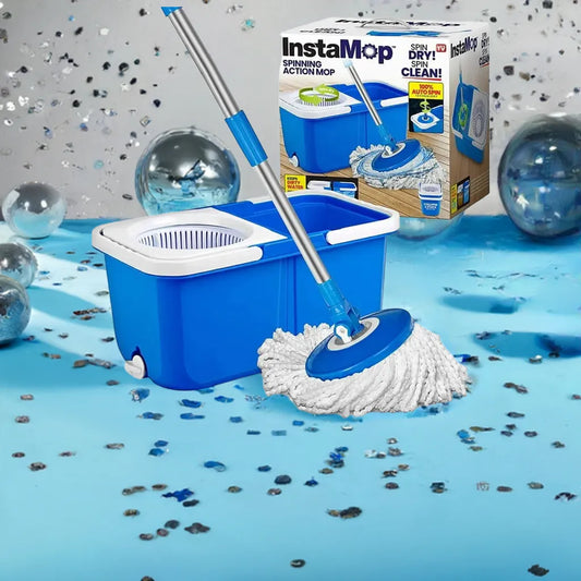Automatic Spin Mop and Bucket Set Microfiber Washable Head Dual Bucket Design Easy Storage Quick Drainage As Seen On TV