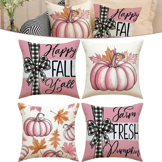4PCS 18x18 Fall Pillow Covers – Pumpkin Maple Leaf Thanksgiving Decor.