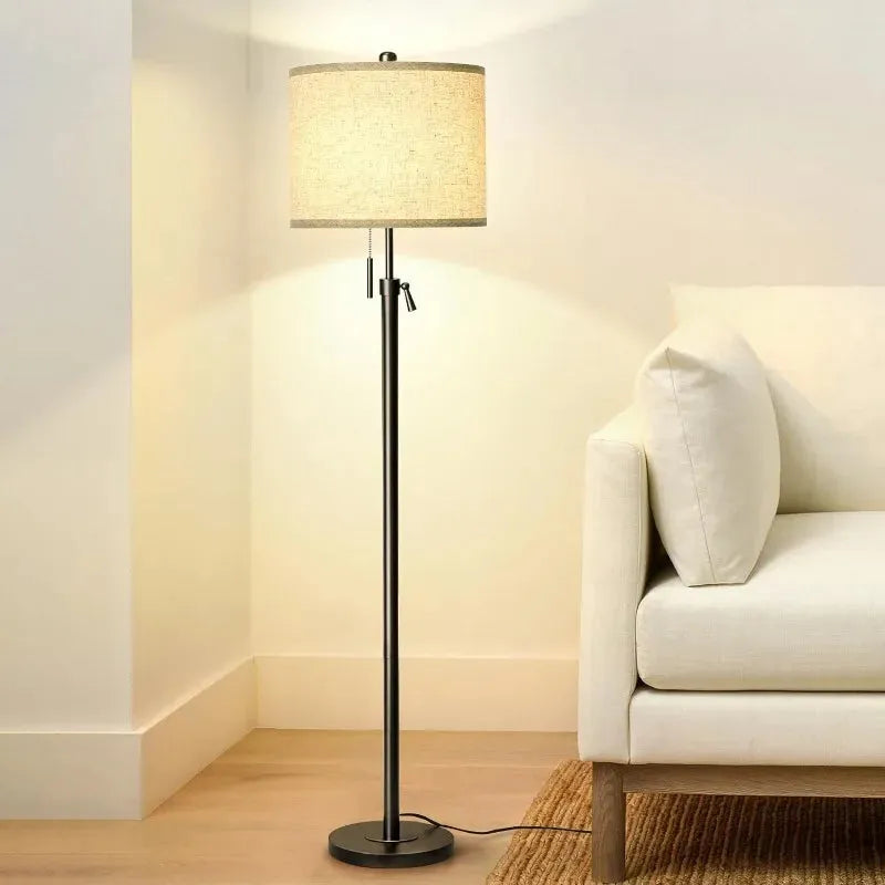Modern Floor Lamps- Black Standing Floor Lamp with Linen Shade - Home Fusion