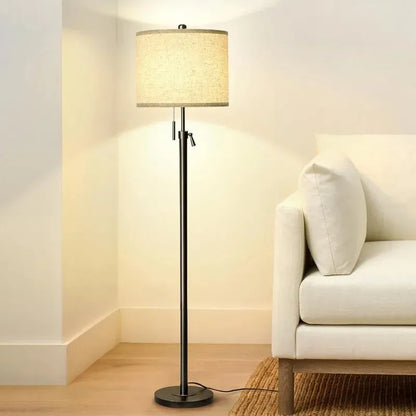 Modern Floor Lamps- Black Standing Floor Lamp with Linen Shade - Home Fusion