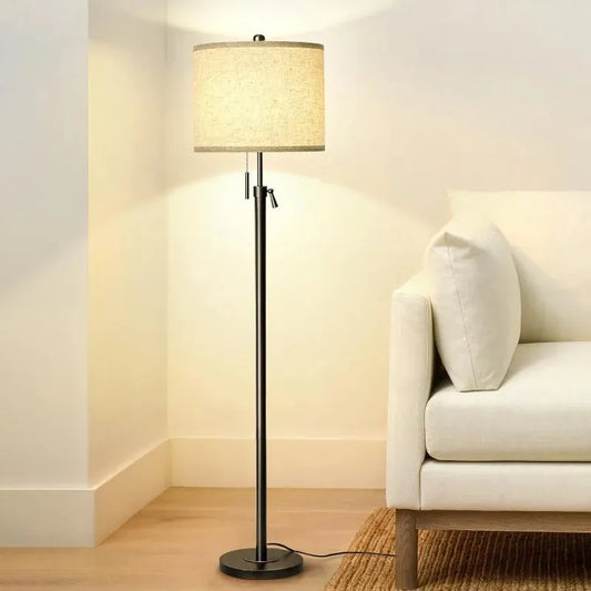 Modern Floor Lamps- Black Standing Floor Lamp with Linen Shade - Home Fusion