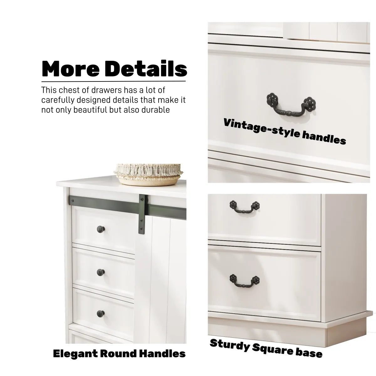 Farmhouse Tall Drawer Chest – 5 Drawers & Sliding Door Storage Shelf - Home Fusion