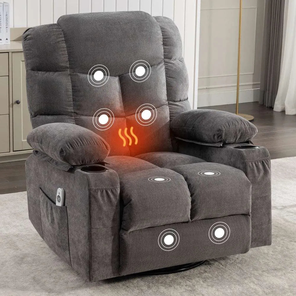 Massage Rocker Recliner Chair Rocking Chairs for Adults Oversized with 2 Cup Holders, USB Charge Port Soft Features a Manual Massage and Heat.(A+B)BROWN - Home Fusion