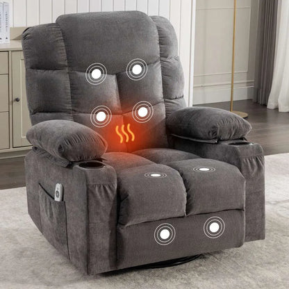 Massage Rocker Recliner Chair Rocking Chairs for Adults Oversized with 2 Cup Holders, USB Charge Port Soft Features a Manual Massage and Heat.(A+B)BROWN - Home Fusion