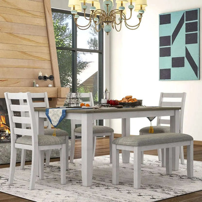 6 Pieces Dining Table Set with Bench. - Home Fusion