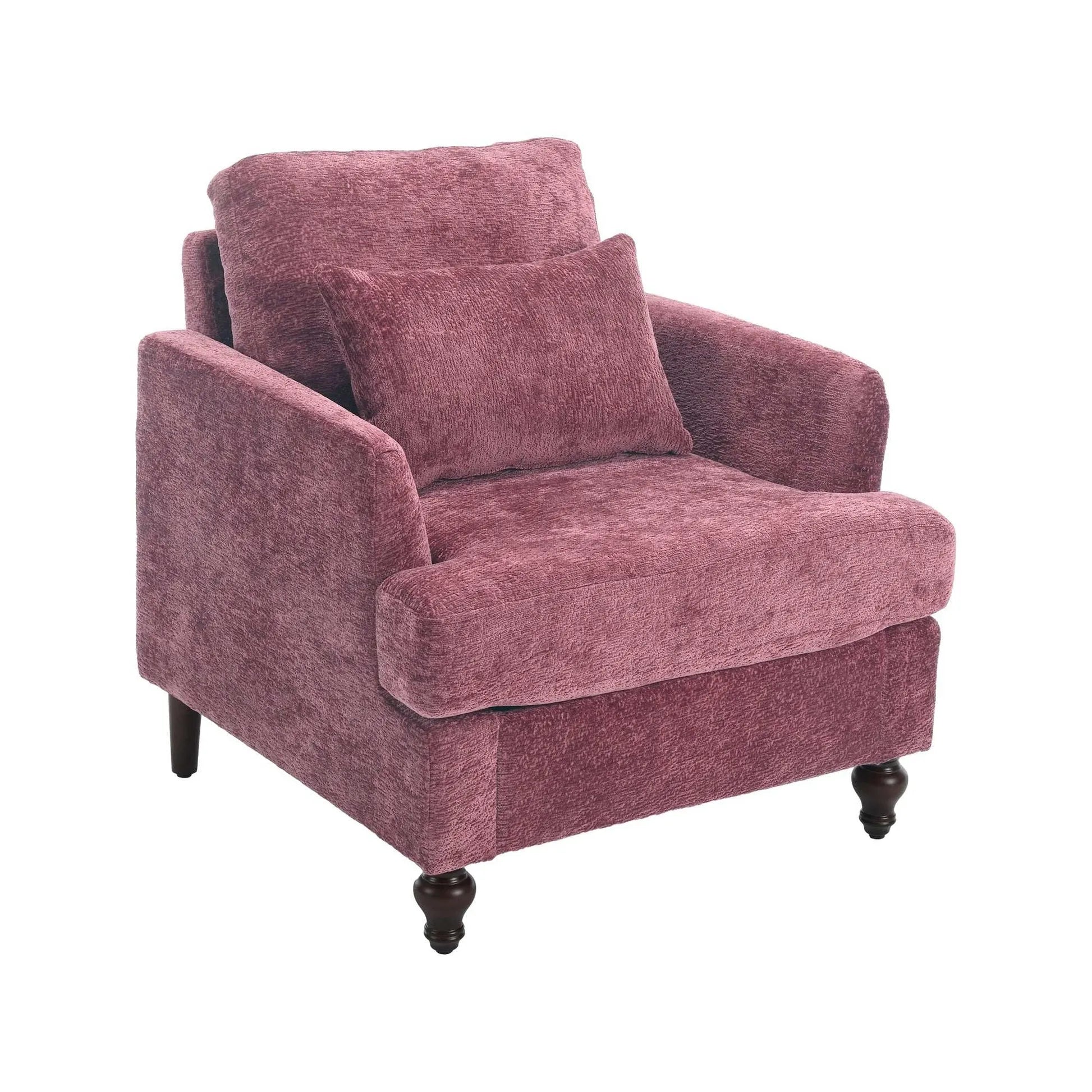 COOLMORE Wood Frame Armchair,  Modern Accent Chair Lounge Chair for Living Room,Tufted Club Chair, Mid Century Modern Arm Chairs with Studded, Solid Wood Frame, for Bedroom, Reading(Wine red Chenille) - Home Fusion
