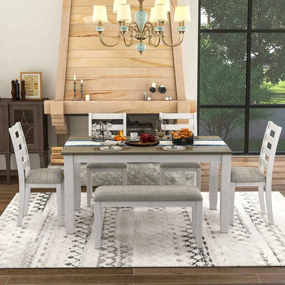 6 Pieces Dining Table Set with Bench. - Home Fusion