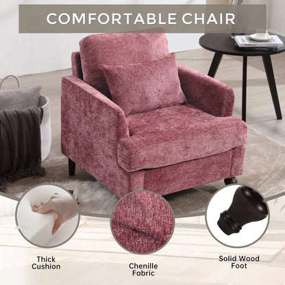 COOLMORE Wood Frame Armchair,  Modern Accent Chair Lounge Chair for Living Room,Tufted Club Chair, Mid Century Modern Arm Chairs with Studded, Solid Wood Frame, for Bedroom, Reading(Wine red Chenille) - Home Fusion