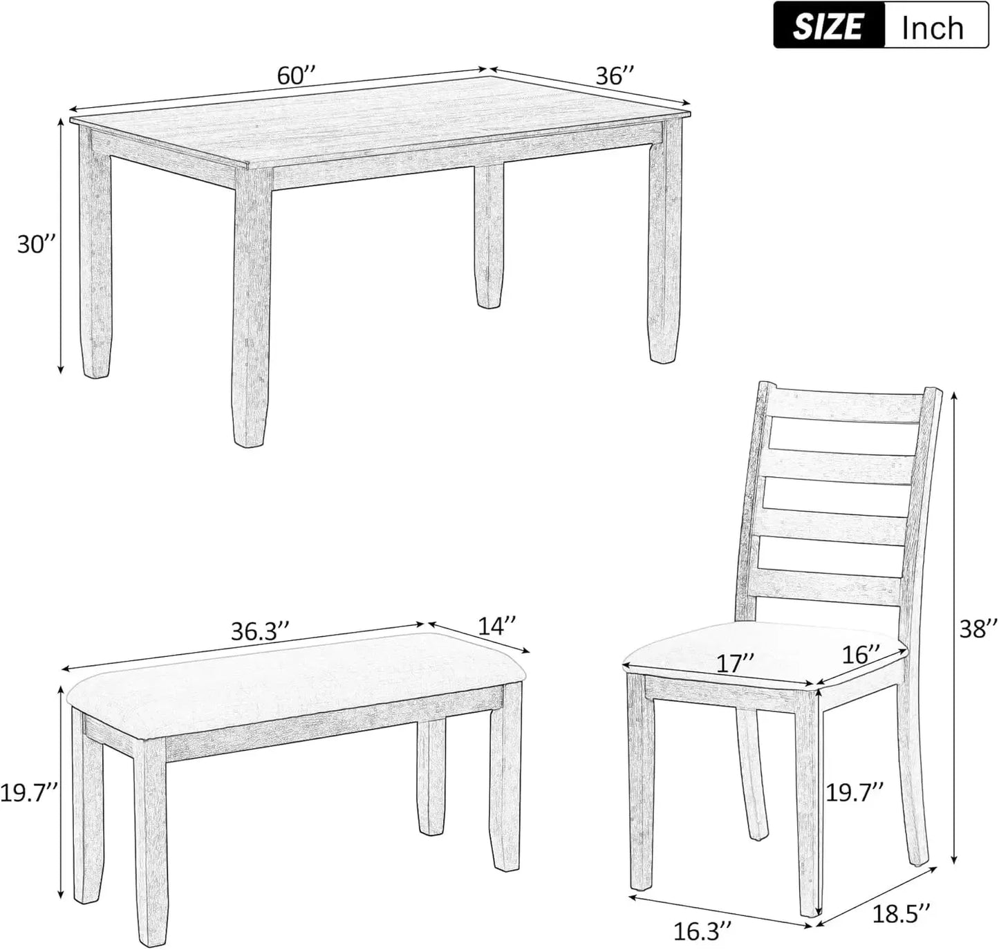 6 Pieces Dining Table Set with Bench. - Home Fusion