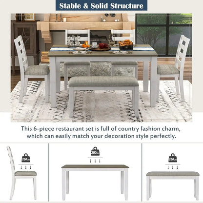 6 Pieces Dining Table Set with Bench. - Home Fusion