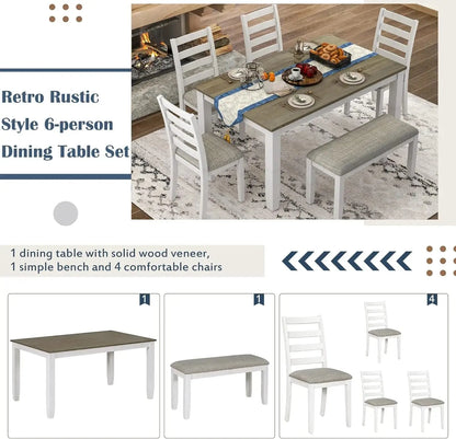 6 Pieces Dining Table Set with Bench. - Home Fusion