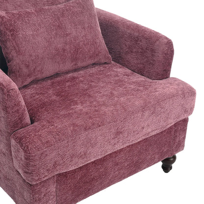 COOLMORE Wood Frame Armchair,  Modern Accent Chair Lounge Chair for Living Room,Tufted Club Chair, Mid Century Modern Arm Chairs with Studded, Solid Wood Frame, for Bedroom, Reading(Wine red Chenille) - Home Fusion