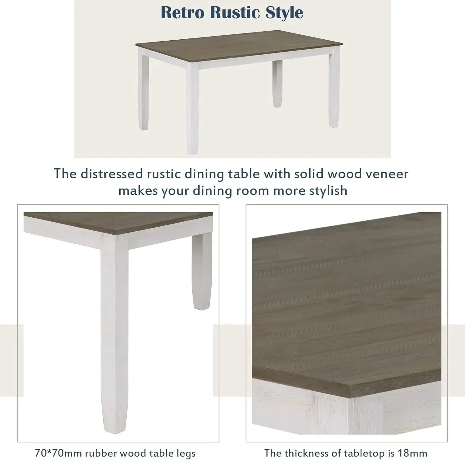 6 Pieces Dining Table Set with Bench. - Home Fusion
