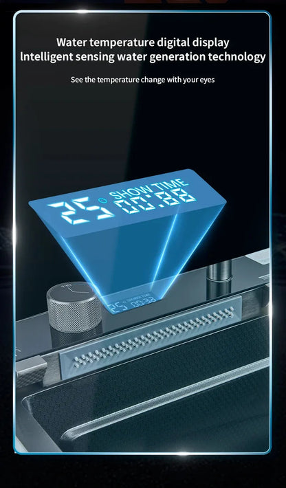 304 Stainless Steel Waterfall Kitchen Sink Large Single Slot Integrated Digital Display Faucet Set Soap Dispenser Cup Washer