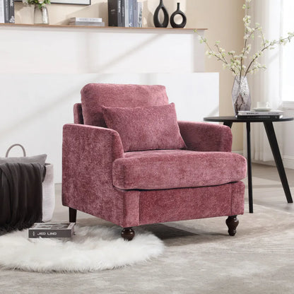 COOLMORE Wood Frame Armchair,  Modern Accent Chair Lounge Chair for Living Room,Tufted Club Chair, Mid Century Modern Arm Chairs with Studded, Solid Wood Frame, for Bedroom, Reading(Wine red Chenille) - Home Fusion