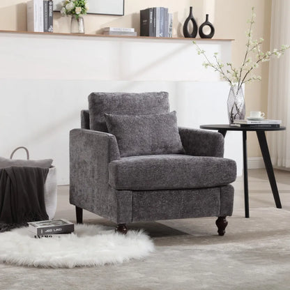 COOLMORE Wood Frame Armchair,  Modern Accent Chair Lounge Chair for Living Room,Tufted Club Chair, Mid Century Modern Arm Chairs with Studded, Solid Wood Frame, for Bedroom, Reading(Wine red Chenille) - Home Fusion