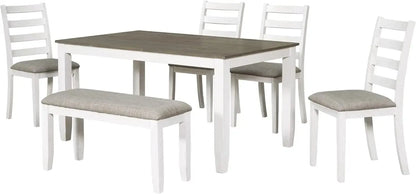 6 Pieces Dining Table Set with Bench. - Home Fusion