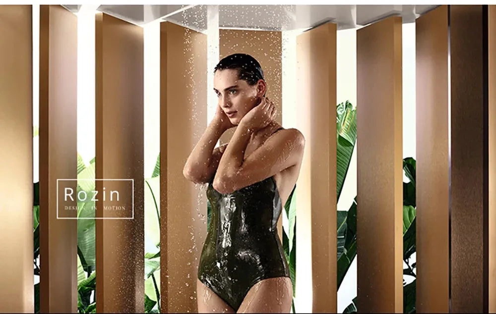 Rozin LED Matte Black Shower Head 40*80cm Large Size Rainfall Shower Heads  Ceiling Mounted with Installation Arm for Bathroom - Home Fusion