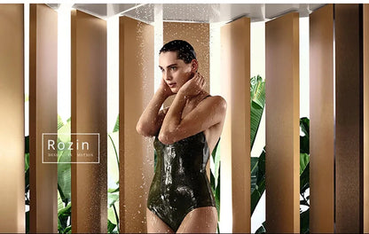 Rozin LED Matte Black Shower Head 40*80cm Large Size Rainfall Shower Heads  Ceiling Mounted with Installation Arm for Bathroom - Home Fusion