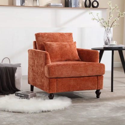 COOLMORE Wood Frame Armchair,  Modern Accent Chair Lounge Chair for Living Room,Tufted Club Chair, Mid Century Modern Arm Chairs with Studded, Solid Wood Frame, for Bedroom, Reading(Wine red Chenille) - Home Fusion
