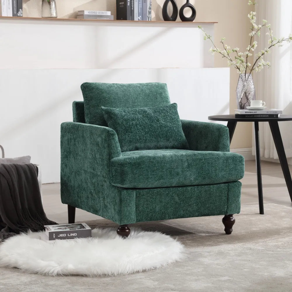 COOLMORE Wood Frame Armchair,  Modern Accent Chair Lounge Chair for Living Room,Tufted Club Chair, Mid Century Modern Arm Chairs with Studded, Solid Wood Frame, for Bedroom, Reading(Wine red Chenille) - Home Fusion
