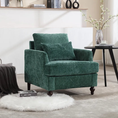 COOLMORE Wood Frame Armchair,  Modern Accent Chair Lounge Chair for Living Room,Tufted Club Chair, Mid Century Modern Arm Chairs with Studded, Solid Wood Frame, for Bedroom, Reading(Wine red Chenille) - Home Fusion