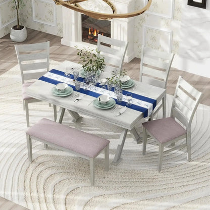 6 Pieces Dining Table Set with Bench. - Home Fusion