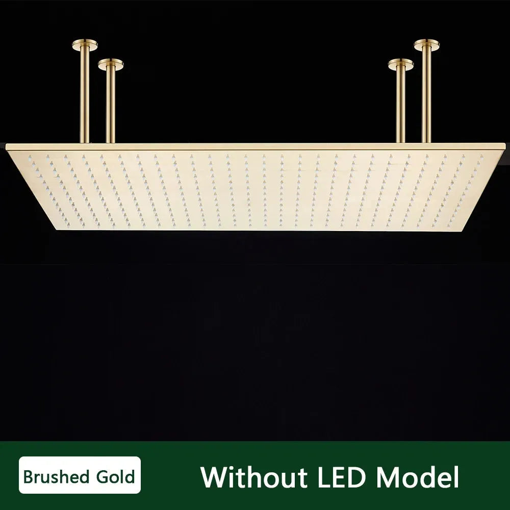 Rozin LED Matte Black Shower Head 40*80cm Large Size Rainfall Shower Heads  Ceiling Mounted with Installation Arm for Bathroom - Home Fusion