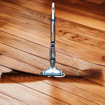 Lightweight SpinWave Hard Floor Spin Mop, with  Soft-Touch Pads, 2 Scrubby Pads, Easy to Maneuver On-Demand Spray, White/Black - Home Fusion