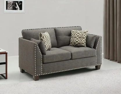 58" Light Gray And Dark Brown Loveseat and Toss Pillows - Home Fusion