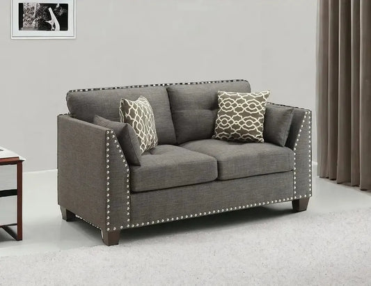 58" Light Gray And Dark Brown Loveseat and Toss Pillows - Home Fusion