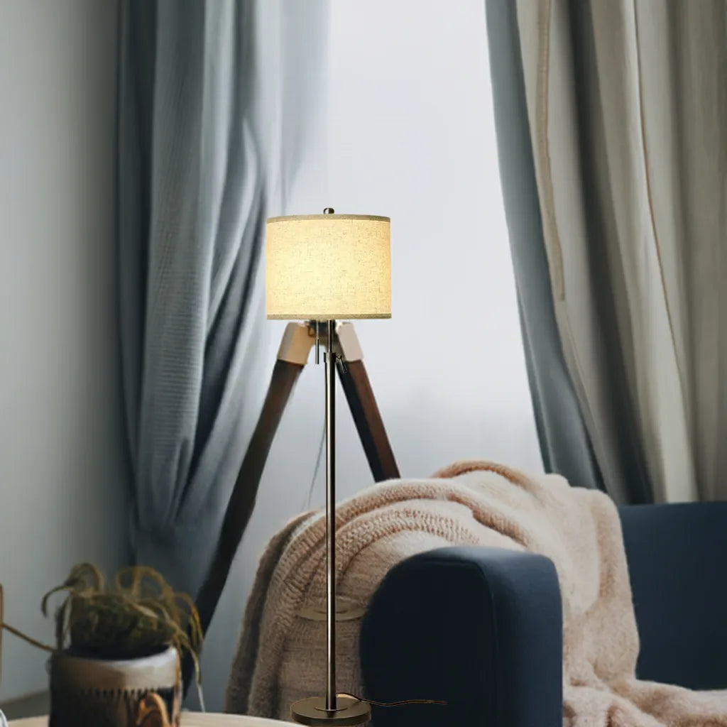 Modern Floor Lamps- Black Standing Floor Lamp with Linen Shade - Home Fusion