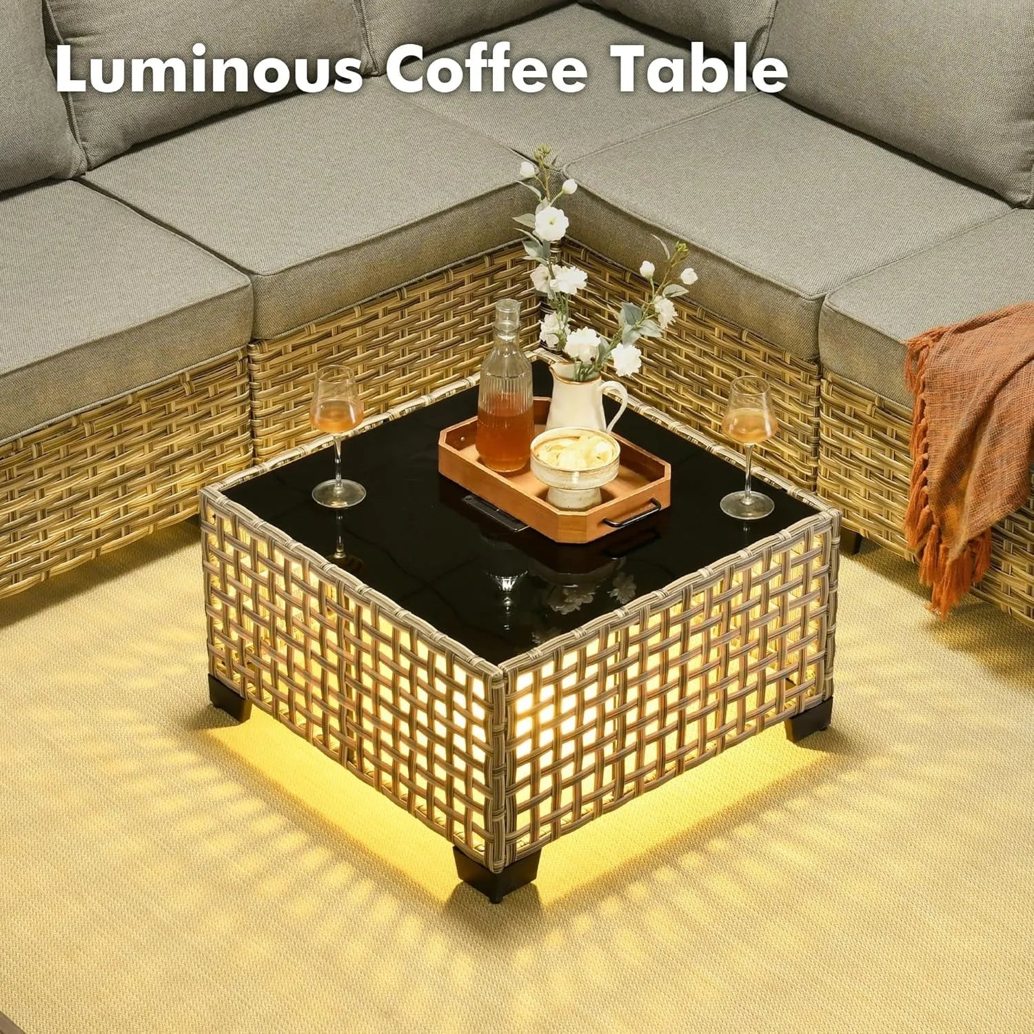 6-Piece Wicker Patio Furniture Set with Cushions & Coffee Table. - Home Fusion