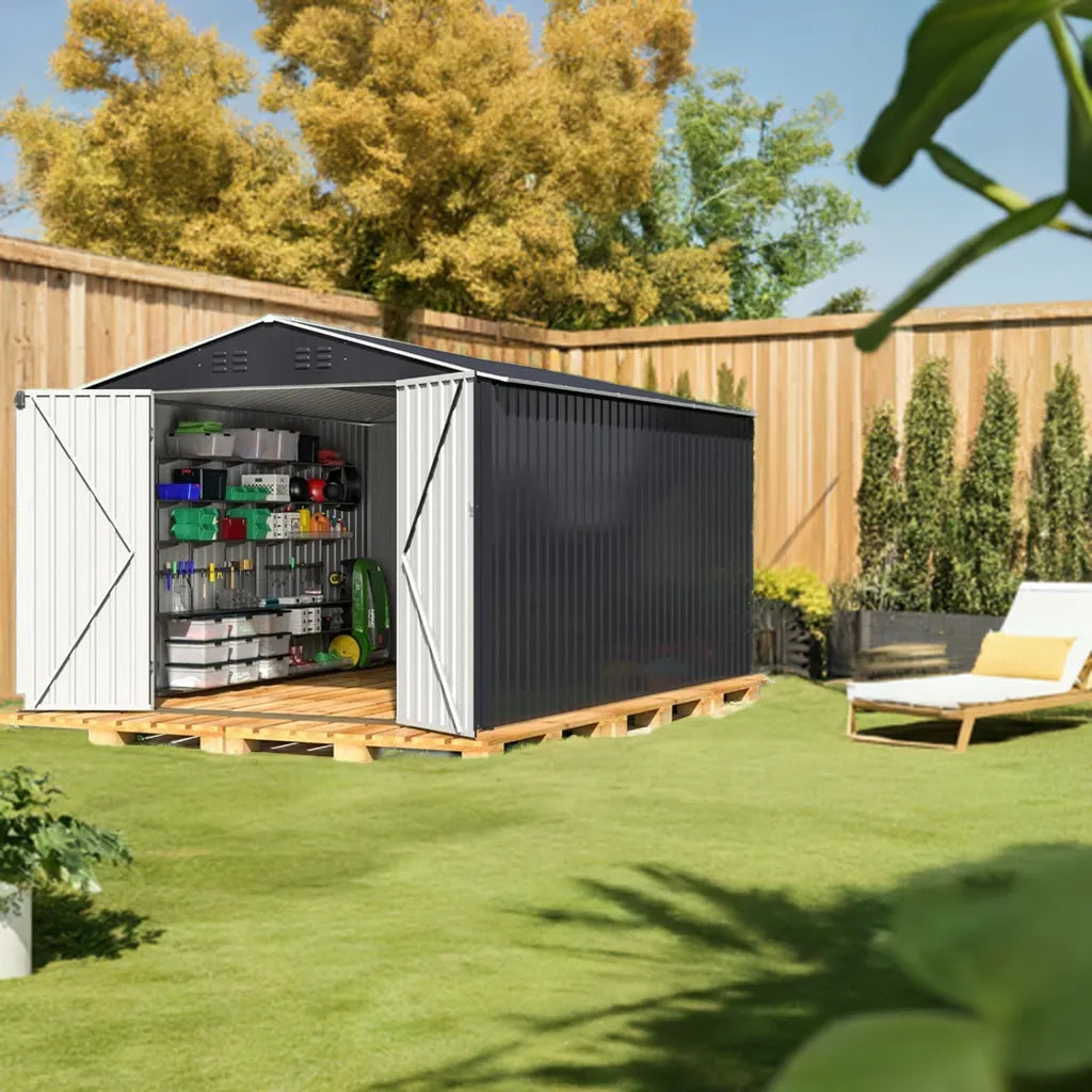 8 x 12 FT Metal Outdoor Storage Shed – Heavy-Duty Backyard Garden Tool Shed - Home Fusion