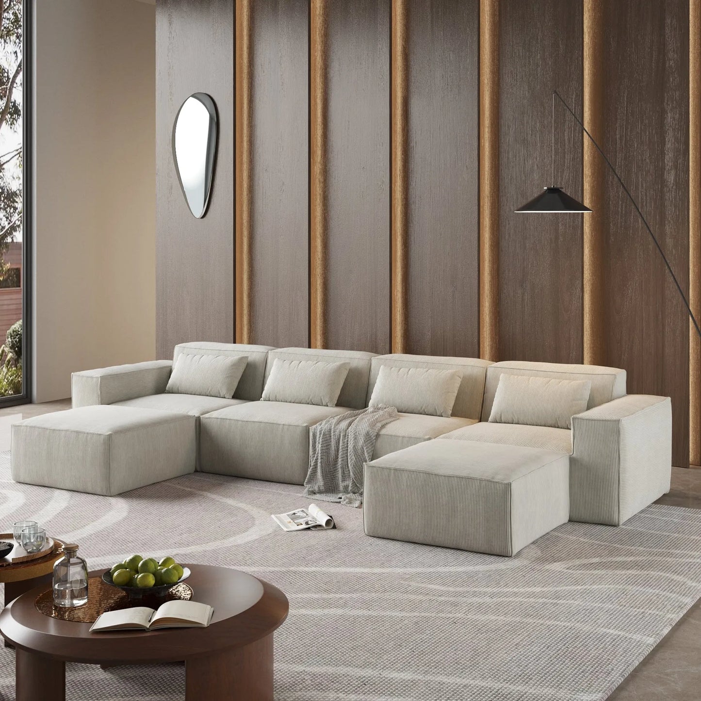 “Modern Sectional 4-Seater Sofa with Deep Seating & Cushions – Perfect for Family Rooms”