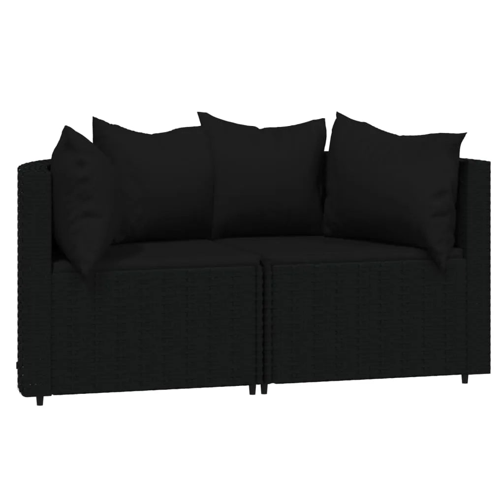 vidaXL 3 Piece Patio Lounge Set with Cushions Black Poly Rattan - Home Fusion