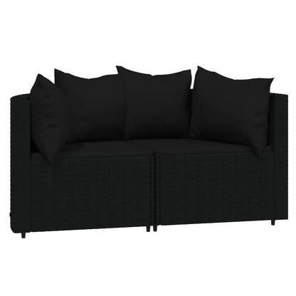 vidaXL 3 Piece Patio Lounge Set with Cushions Black Poly Rattan - Home Fusion