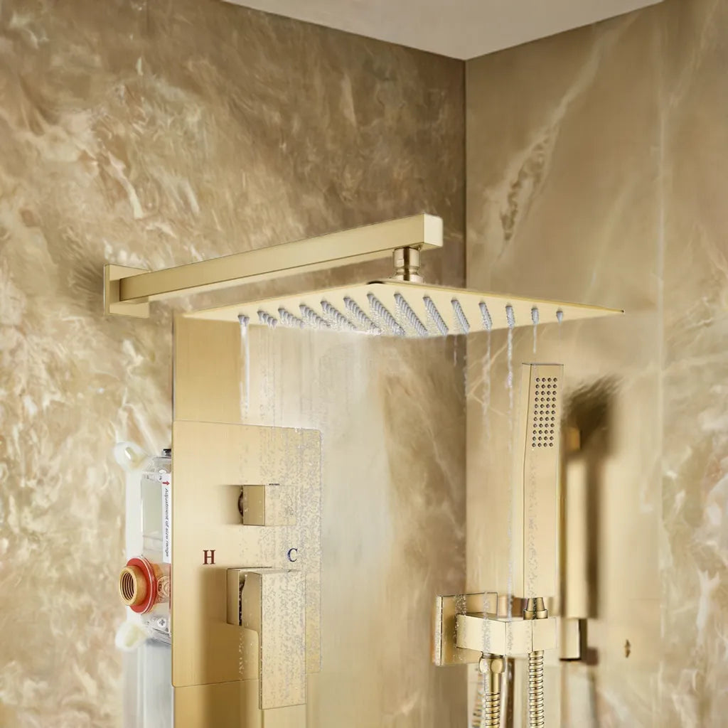 Rainfall Bathroom Shower System Rain Shower Head and Handle Set Wall Mounted Shower Complete Combo Solid Brass Pressure