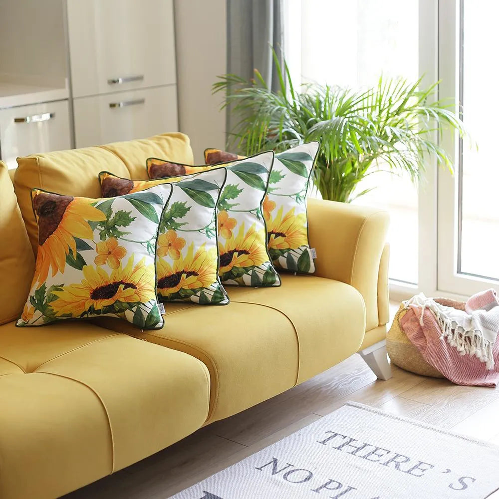 Set Of 4 18" Sunflowers Throw Pillow Cover In Multicolor - Home Fusion